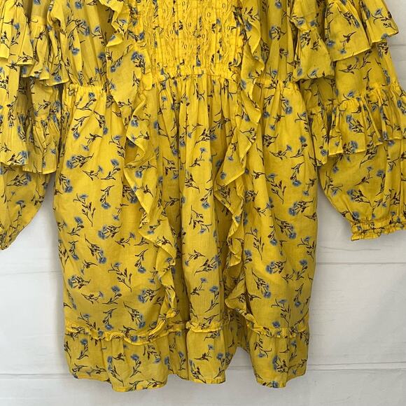 Happy X Nature By Kate Hudson Dress Size Large Ditsy Mini Floral Ruffle Yellow - Picture 6 of 16